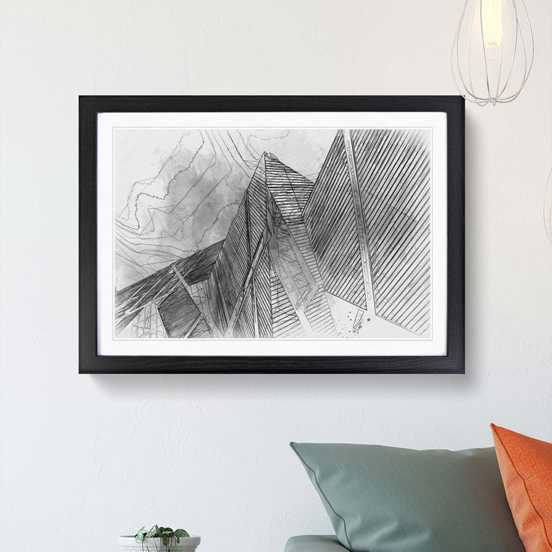 Architecture Sketch Vol.30 in Abstract - Picture Frame Drawing Print, Black Framed, 62cm H x 87cm W x 2cm D
