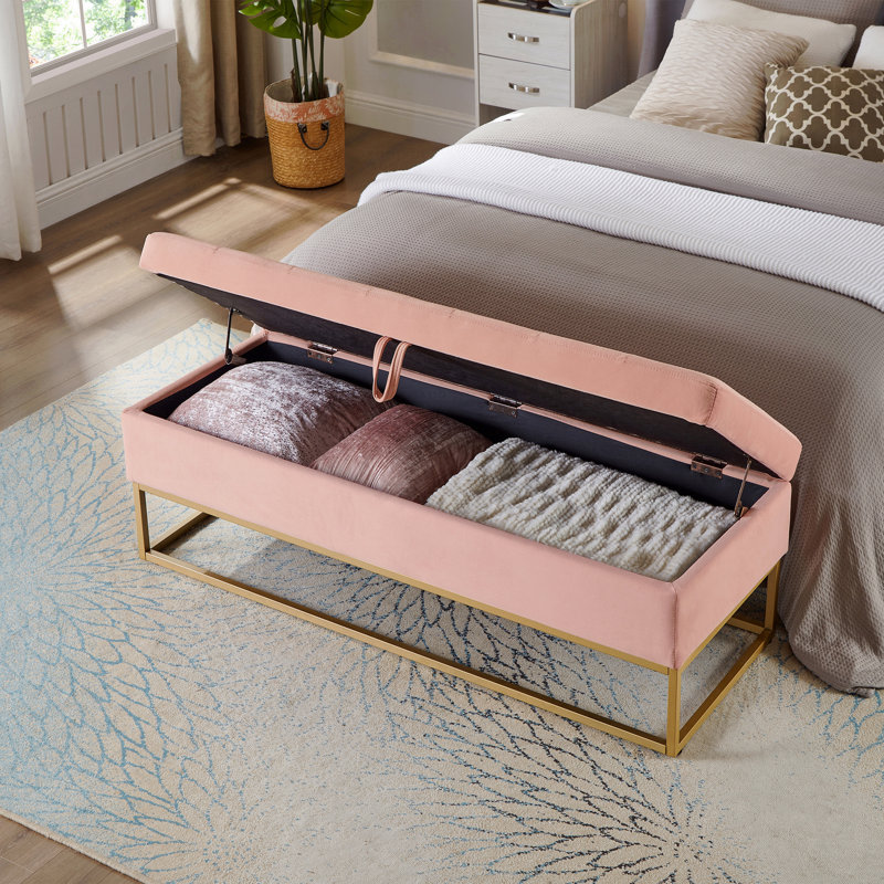 58.6"Upholstered Tufted Bed Bench with Storage, Pink