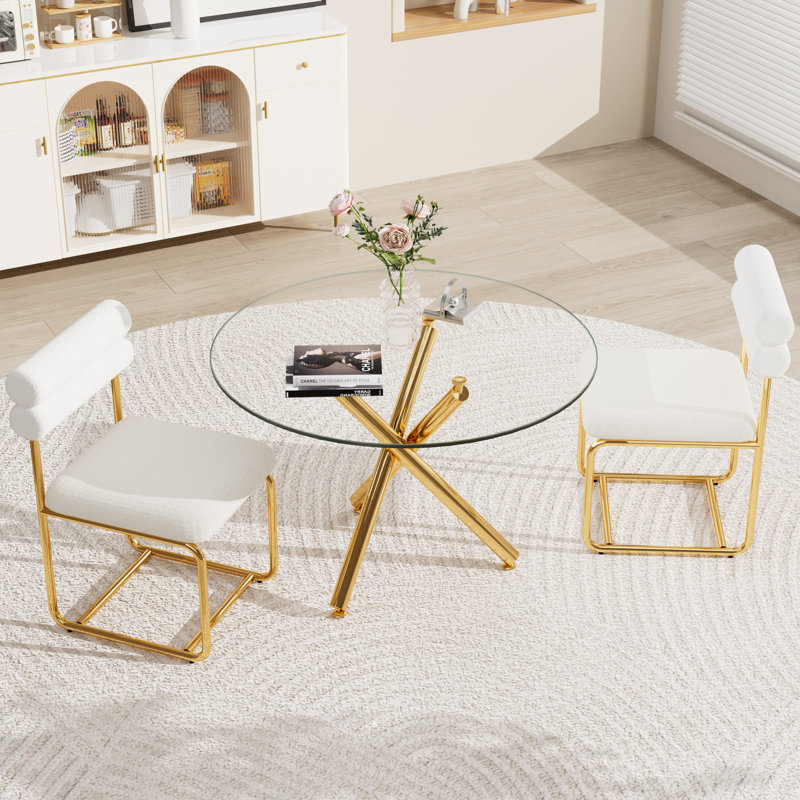 Round Glass Dining Table Set, 3, 30'' H X 39'' L X 39'' W