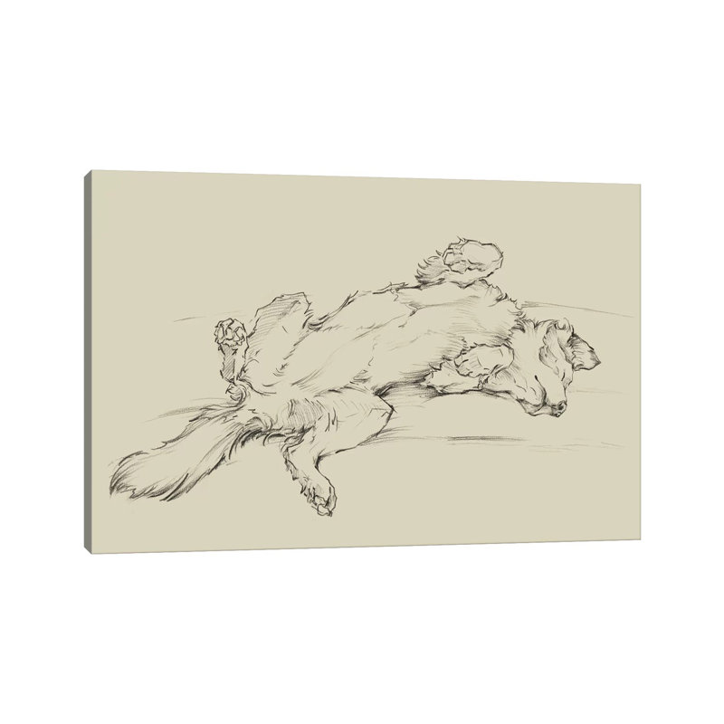 «Dog Tired III» par Ethan Harper - reproduction d'art, H 32 po x l 48 po x 1,5 po, Pas de tapis, Toile tendue
