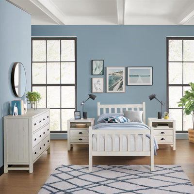 Windsor 4-Piece Bedroom Set With Slat Full Bed  2 Nightstands, And 6-Drawer Dresser, White