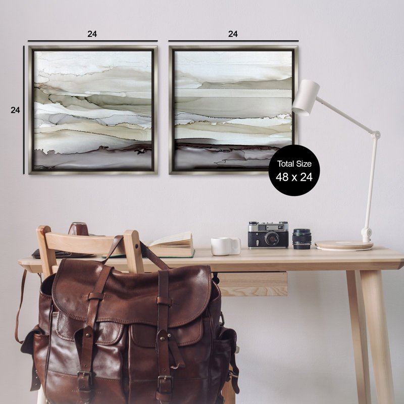 «Abstract Watercolor Wave Interpetation», ensemble de 2 toiles flottantes encadrées par Carol Robinson, H 25 po x l 25 po