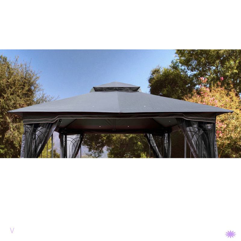 Patio Double Roof Gazebo Replacement Canopy Top Fabric, Gray