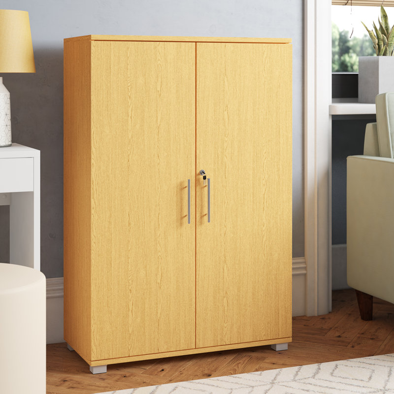 Wooden Storage Cabinet with Lock, 2 Door 2 Shelf Storage File, Utility, Garage Tool, Cabinet, Beech