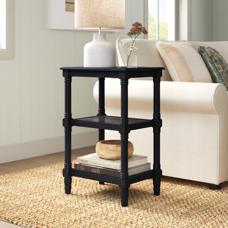 Cassie Classic Black Wood 3-Shelf End Table