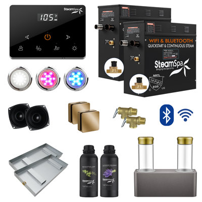 Black Series 15KW Steam Bath Generator With Wireless Remote, BLUETOOTH, WIFI, And Dual Aroma Pump In Gold