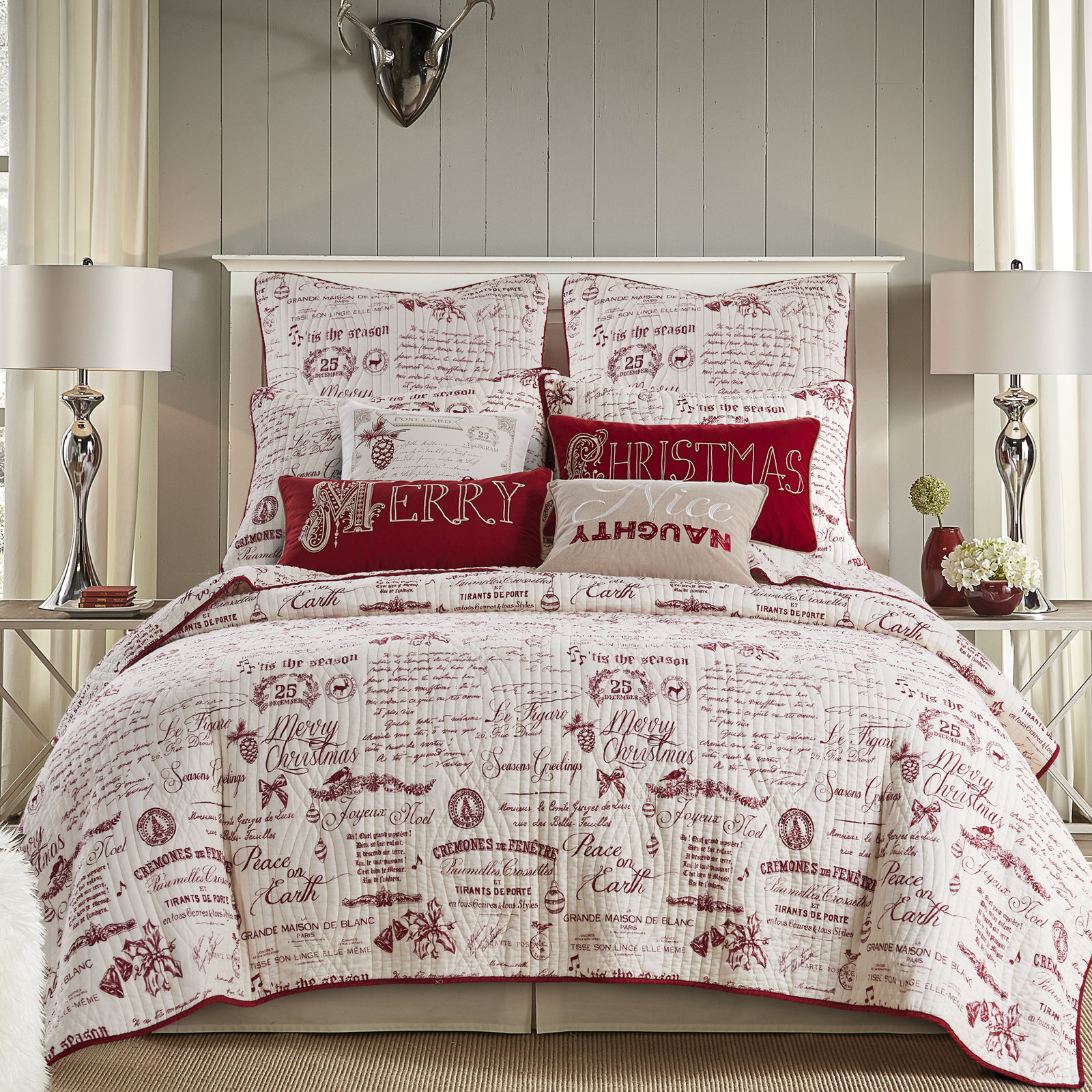 Edan Merry Embroidered Red Pillow