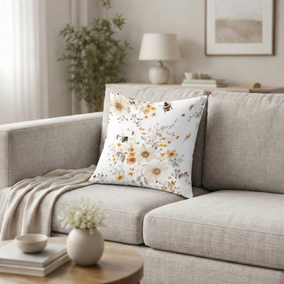 Country Farmhouse Decorative Throw Pillow - Yellow Nectar Garden Printed Cushion