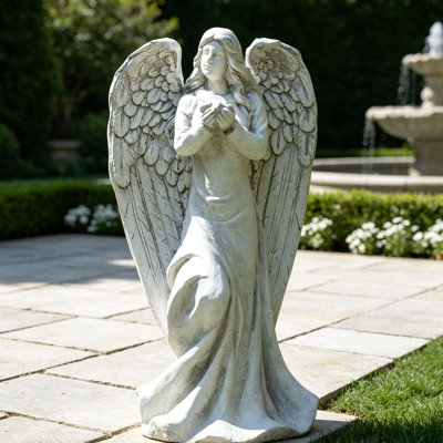 Statue d'ange de jardin de 47 cm (18,5 pouces), sculpture d'ange d'extérieur MGO, décoration religieuse commémorative pour jardin, pelouse et entrée