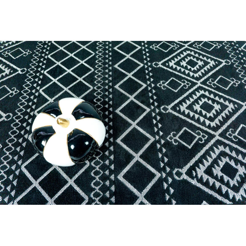 Merton Black Machine Washable Non-Slip Base Durable Decorative Kilim Carpet, Rectangle 2'8" x 3'4"