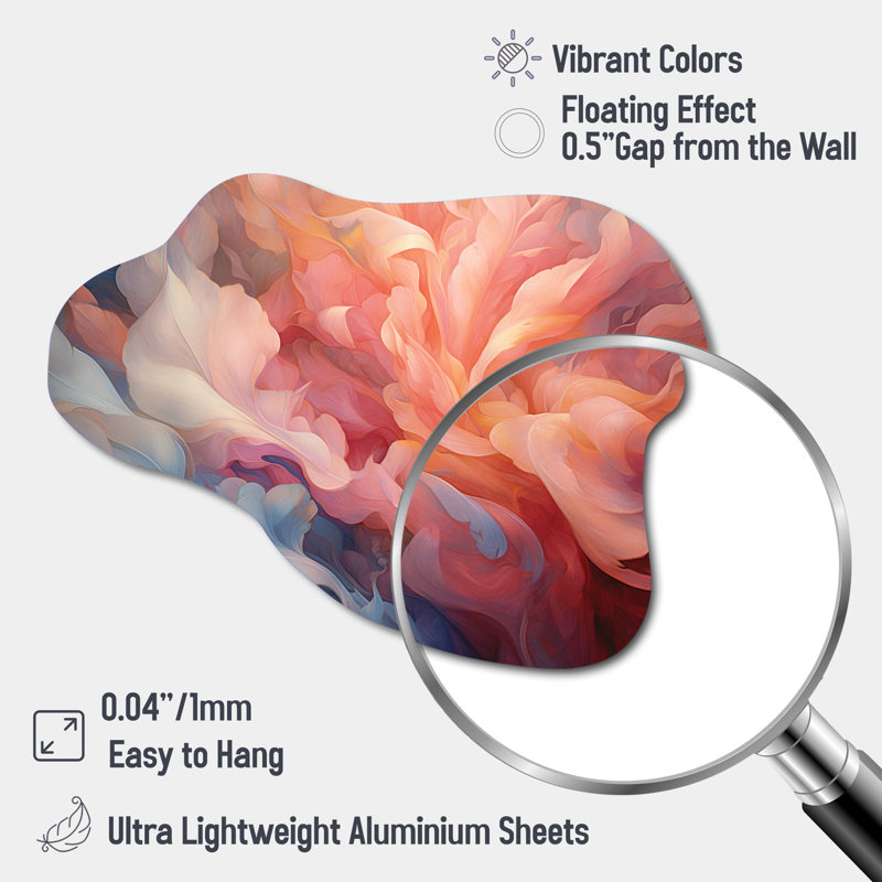 «Peach Blue Rose Reverie I», impression murale en métal Floral Cloud, pêche asymétrique en métal, H 25 po x l 28 po x P 1 po
