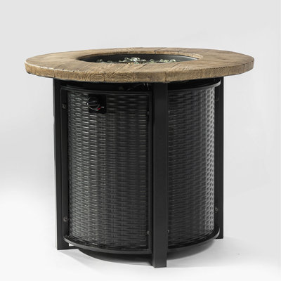 Foyer de table au gaz propane 30 po, foyer rond en acier de 50 000 BTU avec finition imitation grain de bois pour l'extérieur