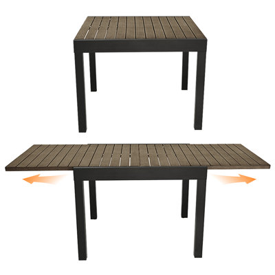 Extendable Outdoor Dining Table for 4-8 Person, Never-Rust Aluminum Expandable Patio Dining Table, 38"-77" Adjustable Square/Rectangle Extendable Patio Table for Garden, Lawn, Deck, Limed Oak