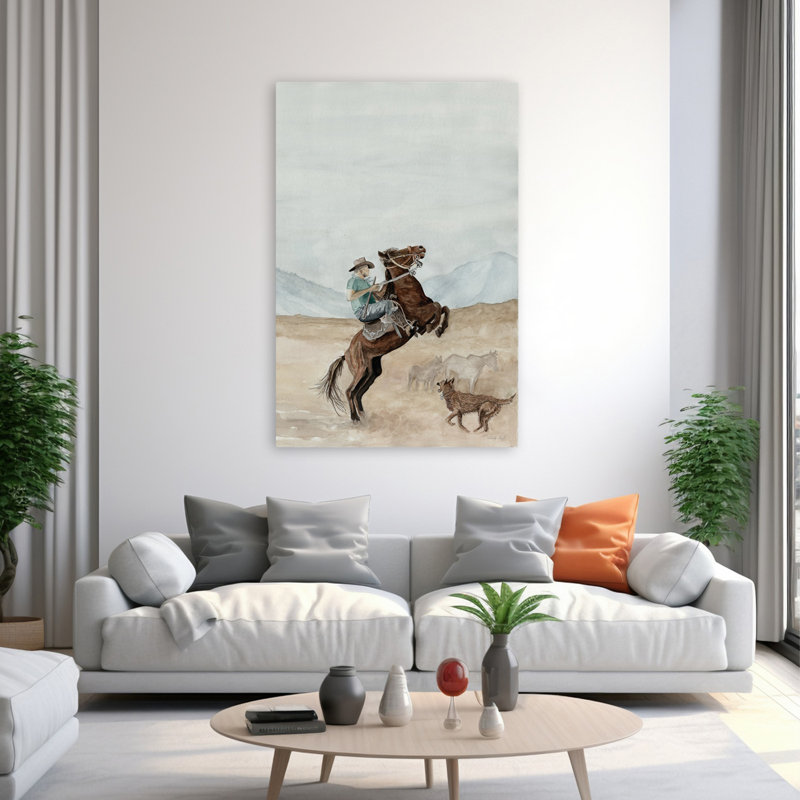 Round 'Em Up I - Western Cowboy Horses, art contemporain, H 60 po x l 40 po