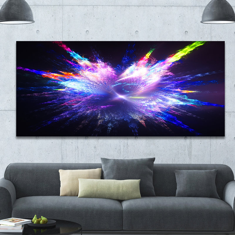 « blue explosion of paint gouttes », impression sur toile tendue, H 28 po x l 60 po x P 1,5 po