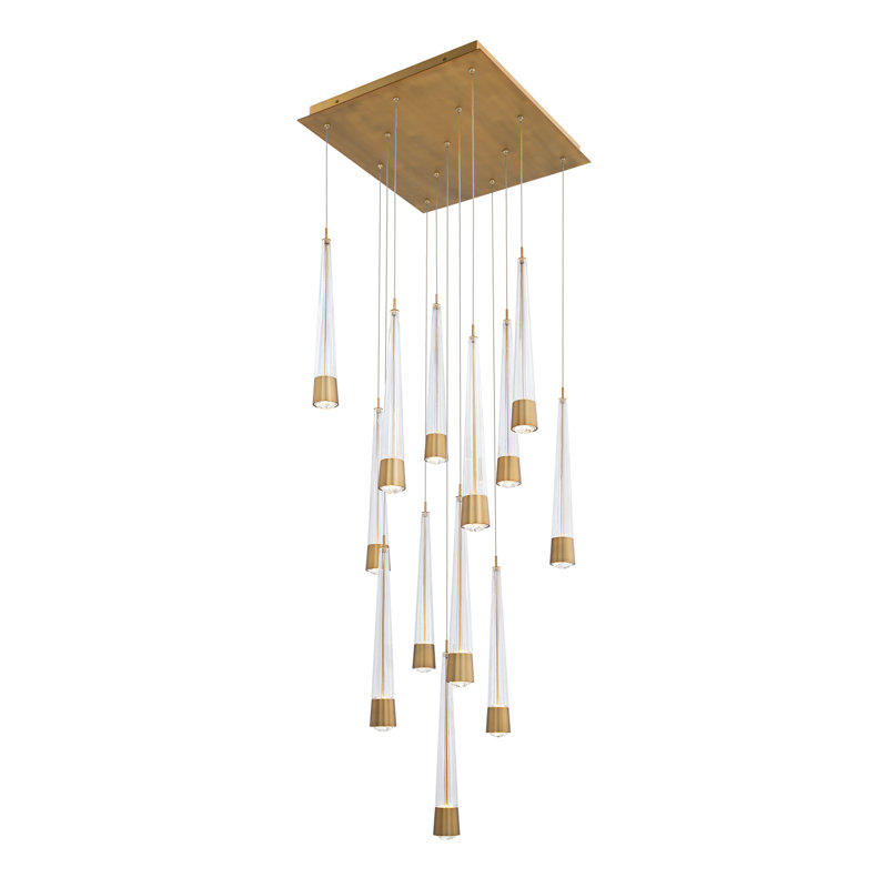 Luminaire suspendu grappe 13 lumières Quill Square, Laiton vieilli