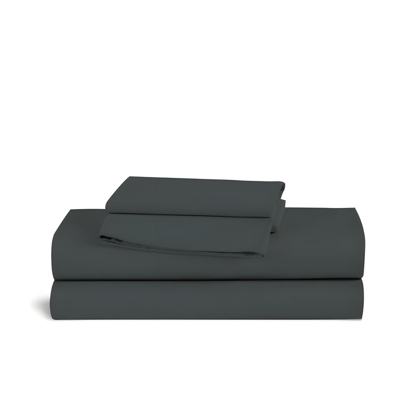 400TC Sateen Solid Cotton 4 Piece Sheet Set Fitted Sheet Fits Upto 16" Deep Pocket, Dark Gray, California King Sheet Set