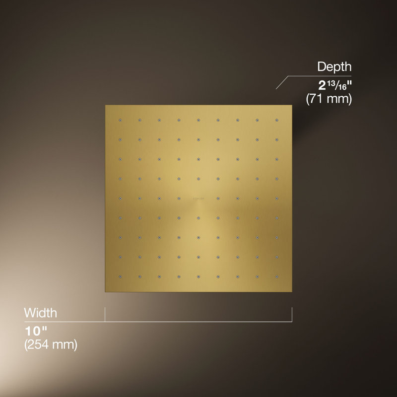 Contemporary Multi Function Rain Shower Head, Square, 1.75 GPM, Vibrant Brushed Moderne Brass