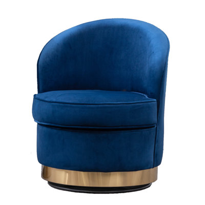 Blue Velvet Lounge Chair - Swivel Function, Relaxing Modern Sitting With Cozy And Elegant