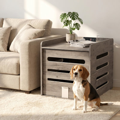 Dog Crate Furniture With Charging Station, Flip-up Hidden Acrylic Door, For Small And Medium Dogs 