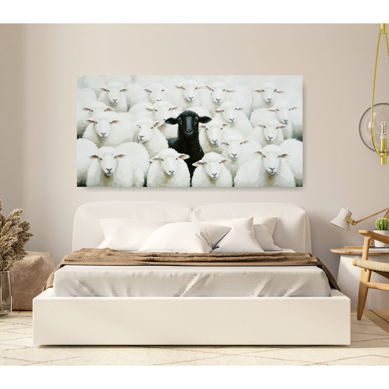 Troupeau de moutons, art mural tendance, décor de maison de campagne, H 40 po x l 80 po x P 1,5 po