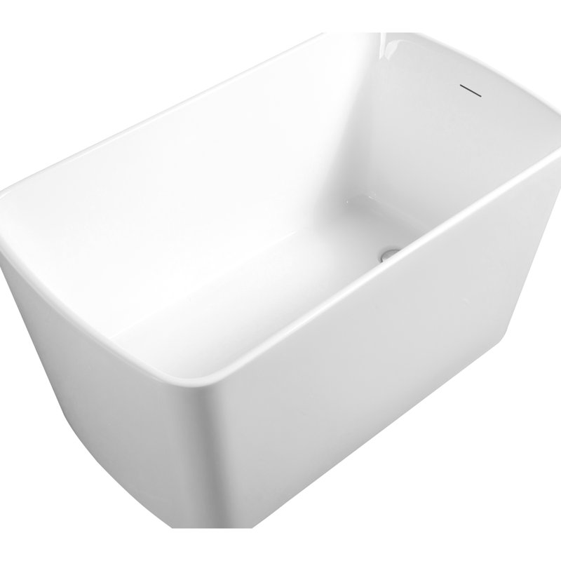 49 - Inch Acrylic Freestanding Soaking Tub, Square Shaped, Drain, High Gloss White, Compact For Modern Bathrooms Bathroom