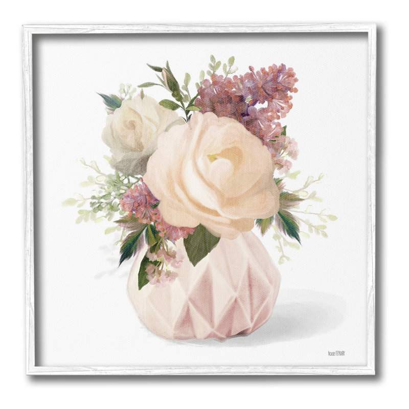 «Blush Pink Bouquet», art de la giclée encadrée par House Fenway, Giclée encadrée blanc bord de mer, H 17 po x l 17 po
