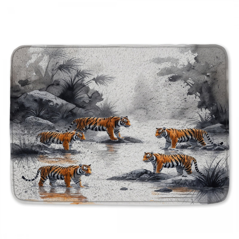 Tapis de bain Tigers In Jungle Stream, L 24 po x L 17 po