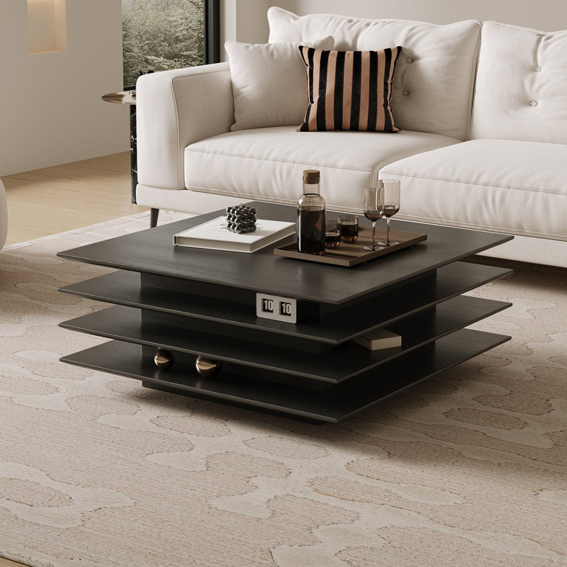 Square Wood Multi-layer Combination Coffee Table, Black