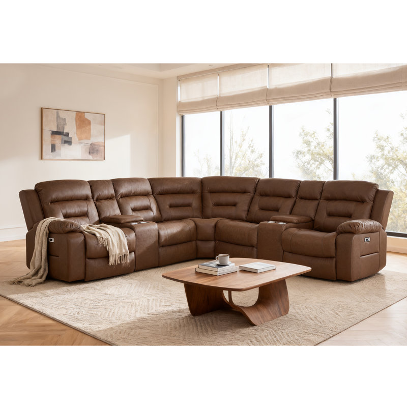 7-Piece Power Recliner Chair Reclining Sectional with 2 Power Recliners and Built-in USB Port Hidden Cupholder