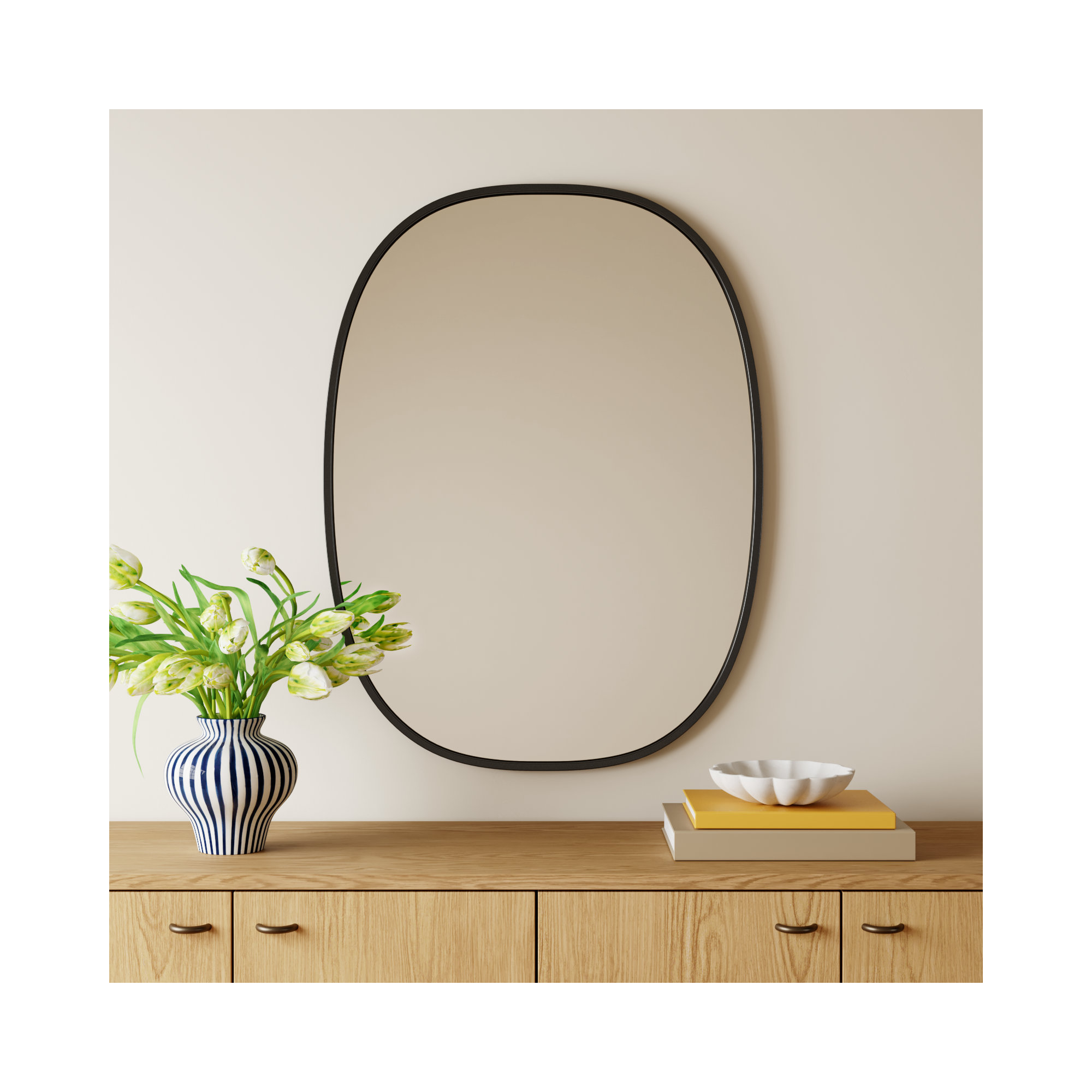 Sabine Metal Curved Oval Wall Mirror, 40" x 30", Black