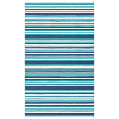 Reversible Waterproof Outdoor Patio Rug - Modern Striped Plastic Straw Carpet - UV Resistant, Easy to Clean, Durable - 8*10ft, Navy Blue
