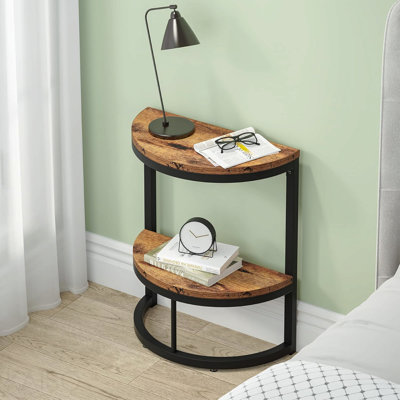 Slim Half Moon 2-Tier Semi-Circle End Table, 19.69" Rustic Brown Wooden Side Table With Storage Shelf For Small Spaces, Living Room, Bedroom, Easy Assembly