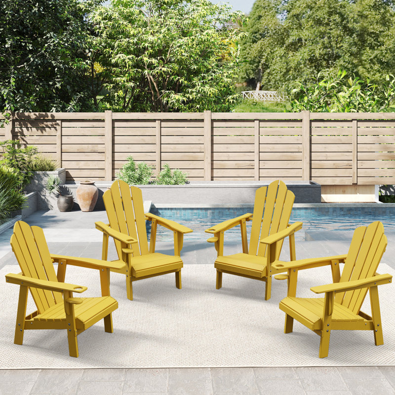 Devito All-Weather Resistant HDPE Plastic Oversize Adirondack Chairs(Set Of 4), Yellow, Set of 4