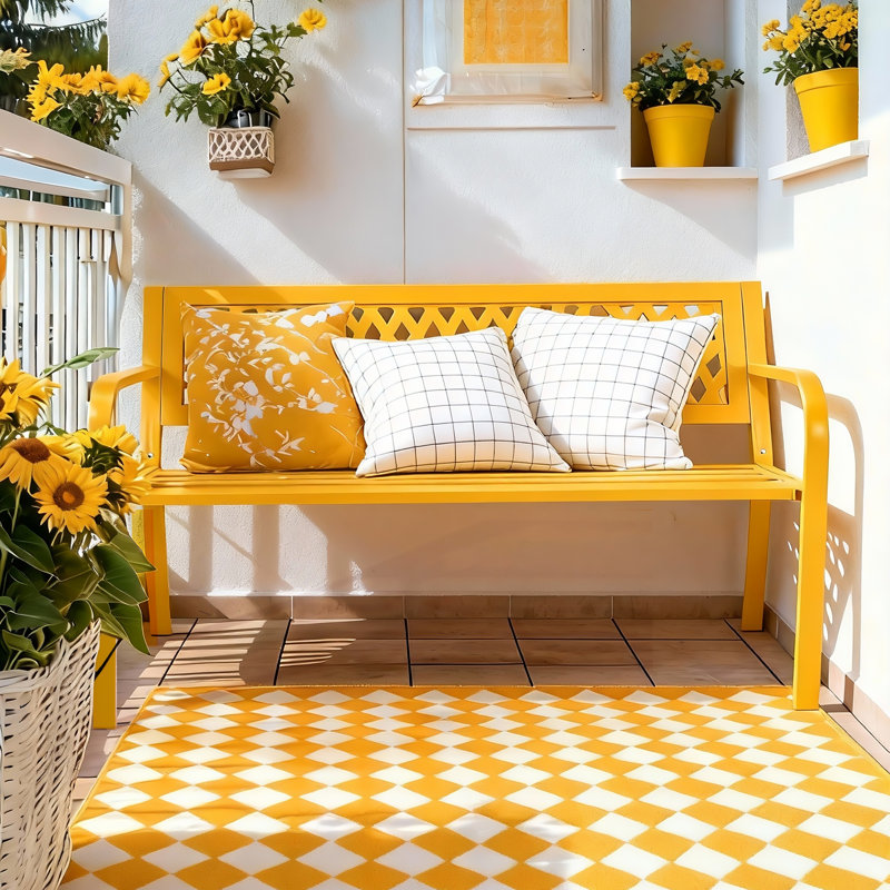 Banc d'extérieur en fer noir 47 po, Jaune