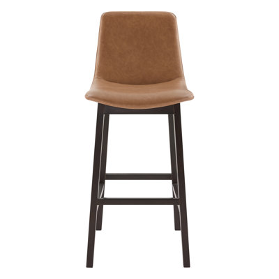 Tabouret de bar et de comptoir moderne en similicuir avec pieds en bois massif (ensemble de 2)