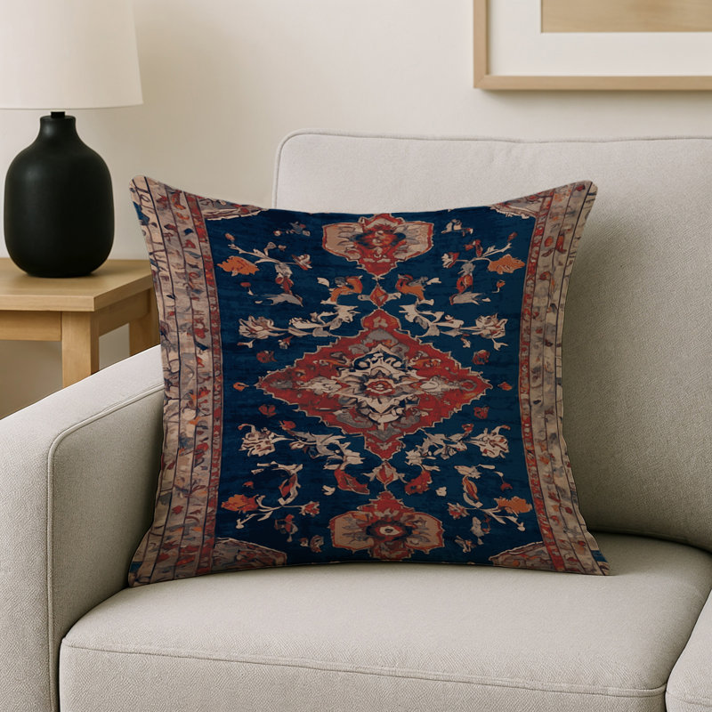 Coussin décoratif intérieur et extérieur Modern, Carré 16 po, Bleu marine / rouge / bleu abstrait