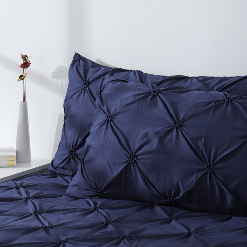 Suniya Pintuck Comforter Set, Bleu, Édredon pour grand lit + 2 taies décoratives pou