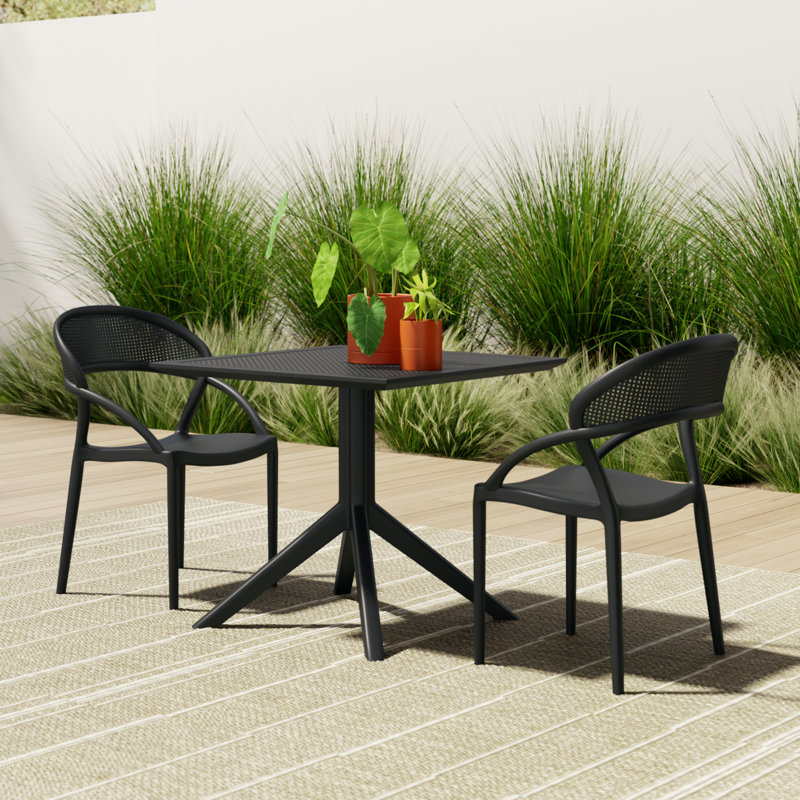 Farrah Patio 3 Piece Bistro Set, Black