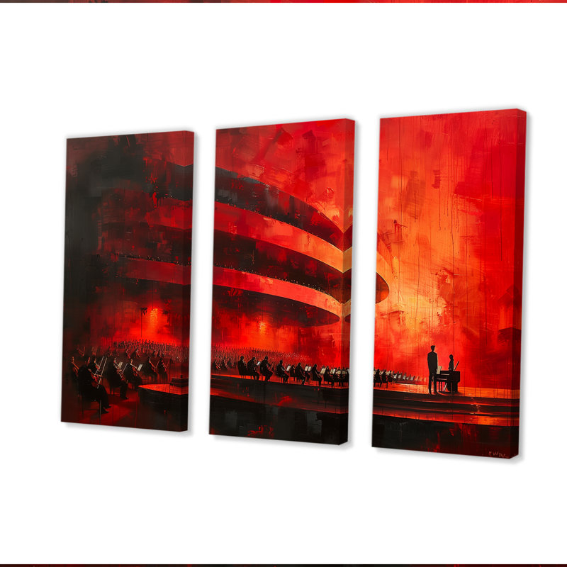 Ensemble d'art mural rouge et noir Symphonic, H 28 po x l 36 po x P 1 po, Toile tendue