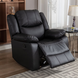 Kamarli 38.2" Wide Breathable Leather Cushion Back Manual Recliner Chair with Pillow Top Arm