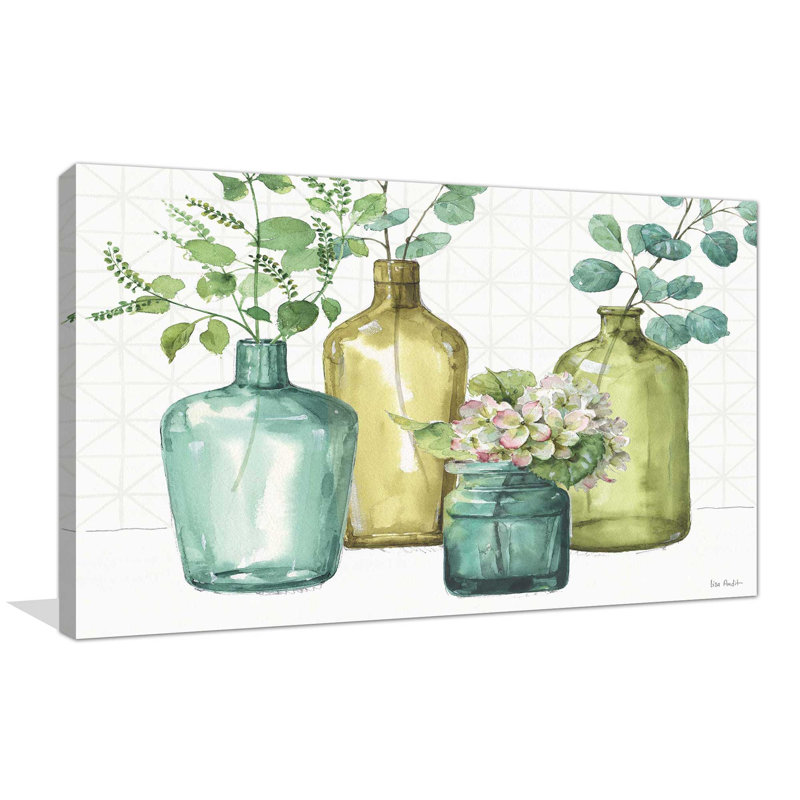 «Mixed Greens LXII», reproduction de peinture à l'aquarelle sur toile, H 31,5 po x l 51,5 po x P 2 po, Cadre flottant blanc