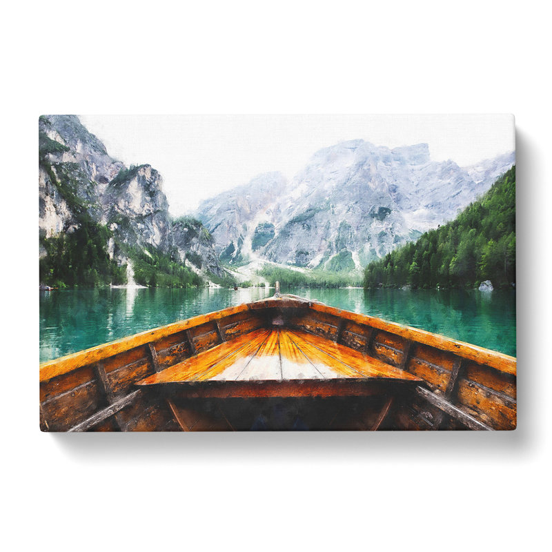 Boat In Lago Di Braies Italy - Wrapped Canvas Painting, 60cm H x 91cm W x 3cm D
