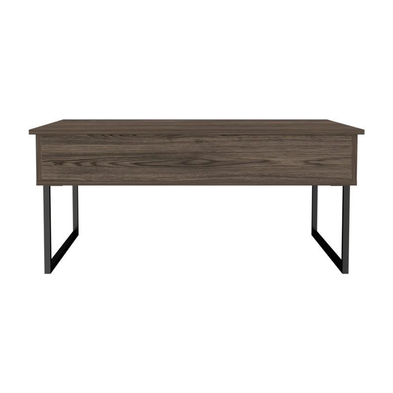Table basse à plateau relevable, deux pieds - noyer foncé
