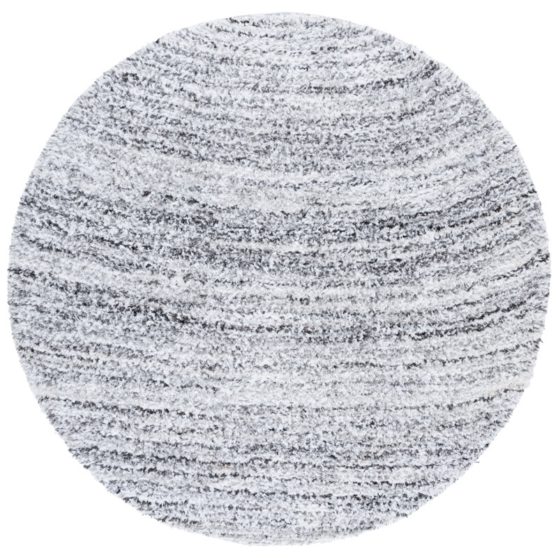 Kries Shag 102 Handwoven Polyester/Micro Polyester Abstract Indoor Use Only Rug in Ivory/Gray, Round 6'