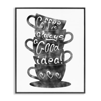 Stupell Industries Coffee Mugs Stacked & Phrase Framed Giclee, Design By Marcus Prime In Midnight Black Framed Giclee