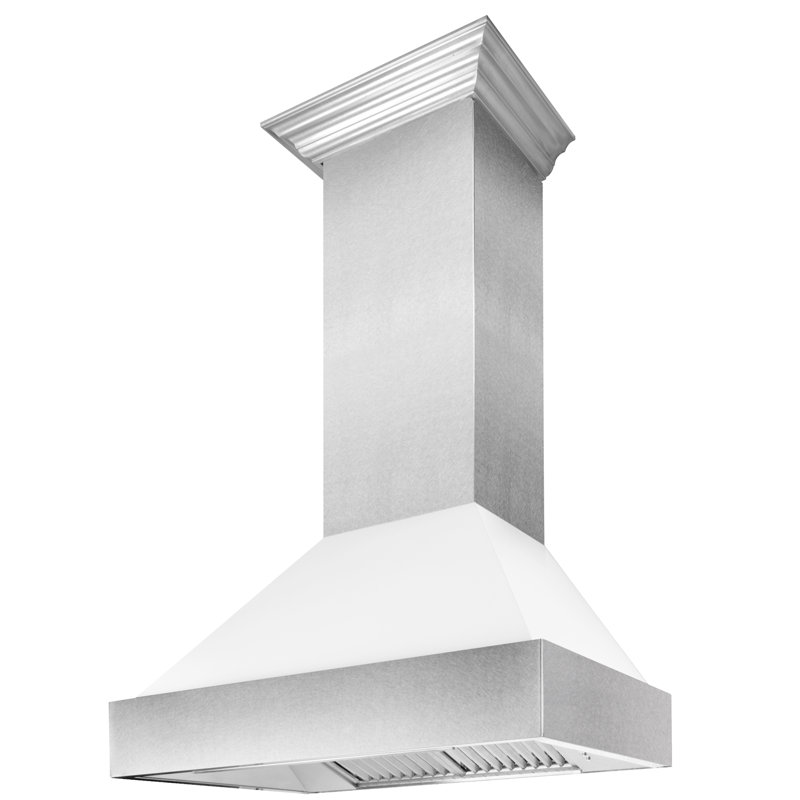 ZLINE 30 In. Ducted Satin Stainless Steel Wall Mount Range Hood with Shell, White Matte