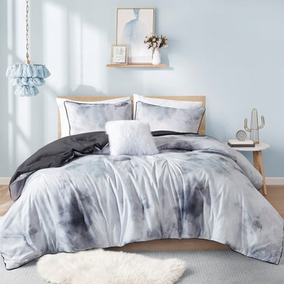 Édredon simple / simple TG avec teinture en microfibre et coussin décoratif en fourrure - coloré avec tissu lavable à la machine