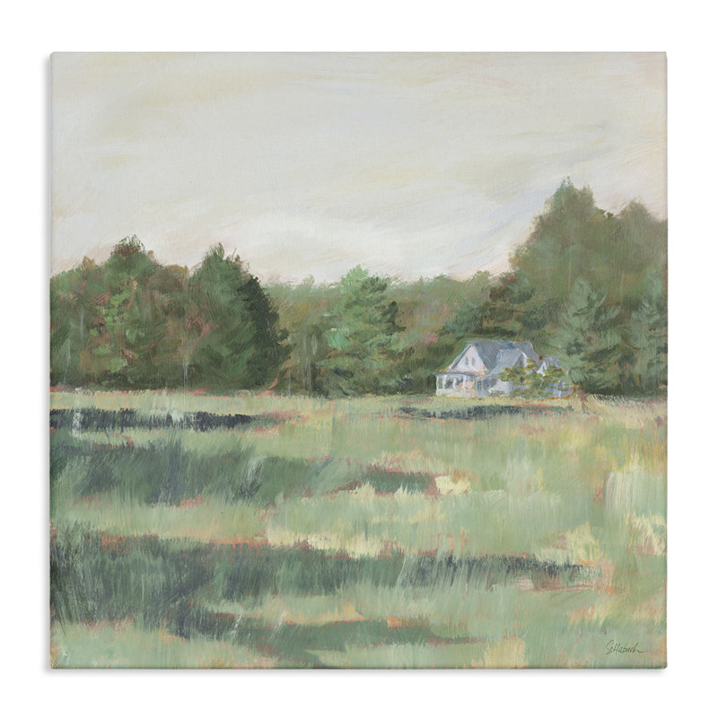 «Farmhouse Across Meadow», art mural sur toile par Sue Schlabach, H 24 po x l 24 po
