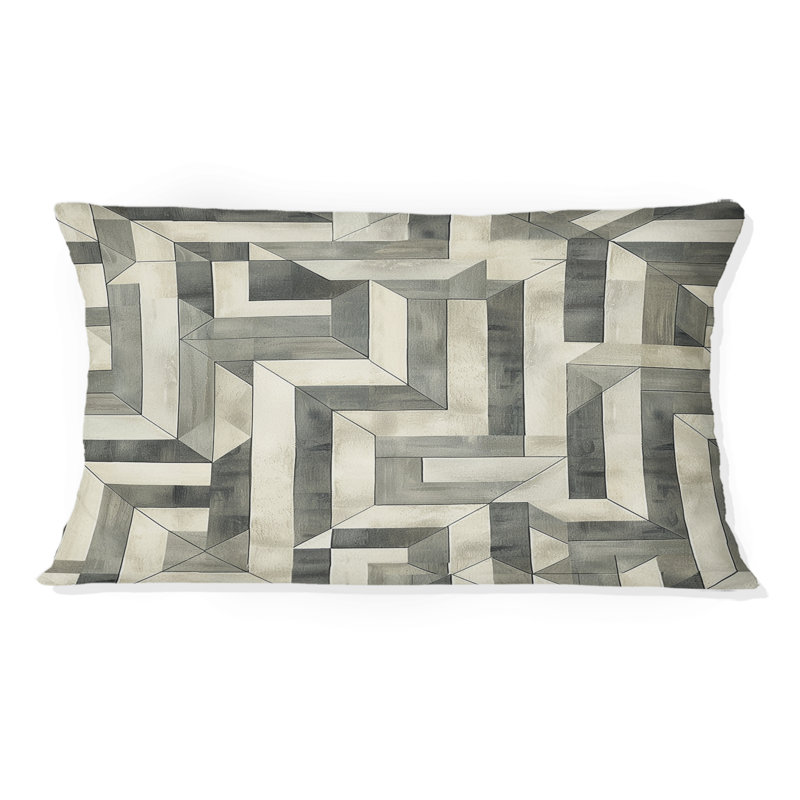 Coussin lombaire gris et beige Midcentury Maze II